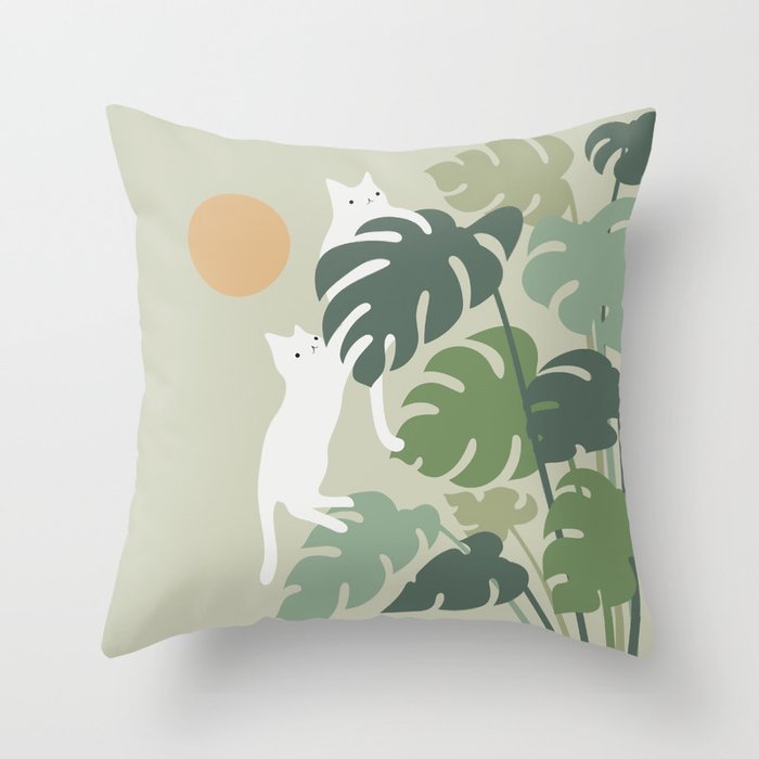 Cat and Plant 42 Throw Pillow