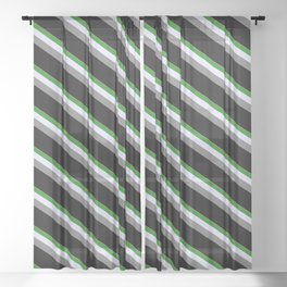 [ Thumbnail: Light Salmon, Forest Green, Lavender, Gray, and Black Colored Stripes/Lines Pattern Sheer Curtain ]