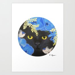 Cat and goldfish Art Print