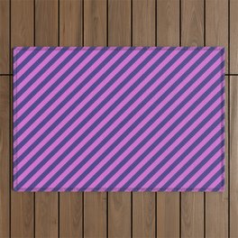 [ Thumbnail: Orchid & Dark Slate Blue Colored Pattern of Stripes Outdoor Rug ]