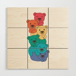 Rainbow Flag Gay Pride Lgbtq Bears Cute Bear Pile Wood Wall Art