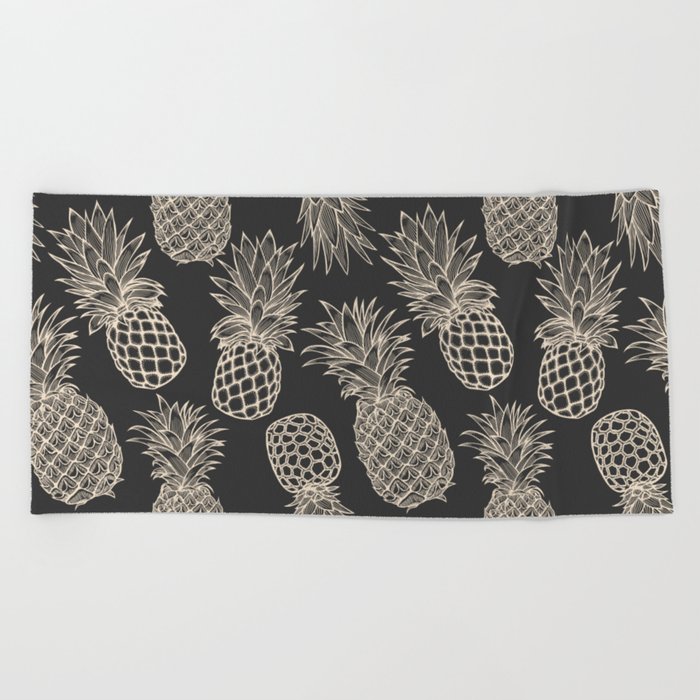 Fresh Pineapples Black & White Beach Towel