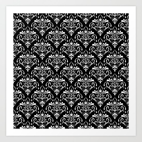 damask pattern back and white Art Print