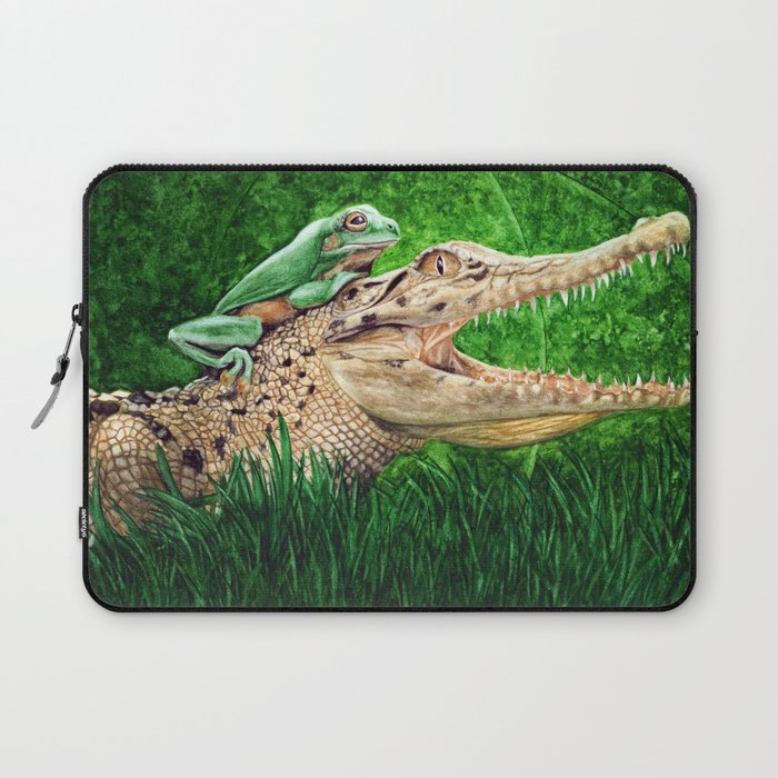 Crocodile Wearing a Frog as a Hat Laptop Sleeve