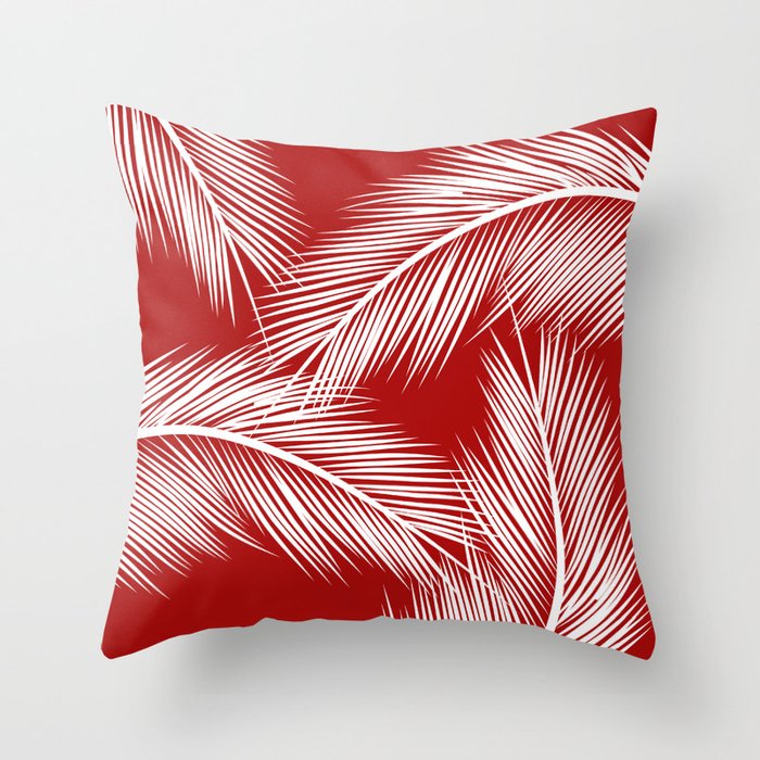 Palm leaves - red Throw Pillow