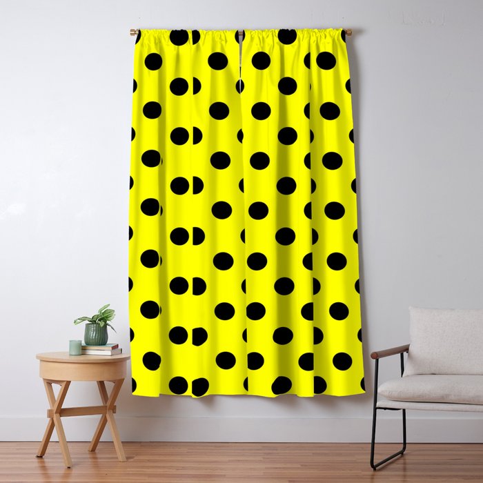 Polka Dots Black Classic Yellow Pattern Blackout Curtain By