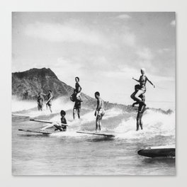 Vintage Hawaii Tandem Surfing Canvas Print