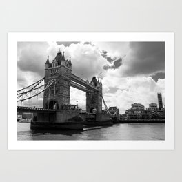 The Portal Above - Tower Bridge under a dramatic sky, London, UK (black and white) Art Print