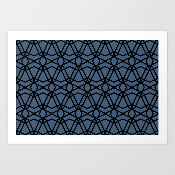 Black and Blue Line Geometric Pattern Pairs Diamond Vogel 2022 Popular Colour Happy Tune 0648 Art Print