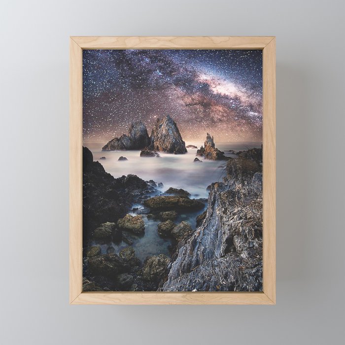 Milky Way Stars Sea Coast Framed Mini Art Print