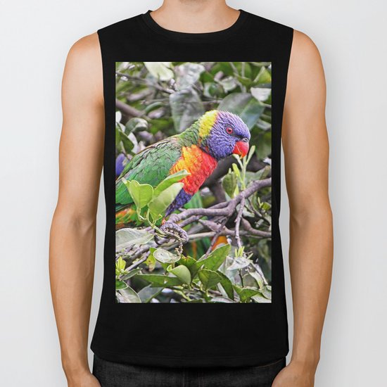 rainbow lorikeet on branch in tree Biker Tank