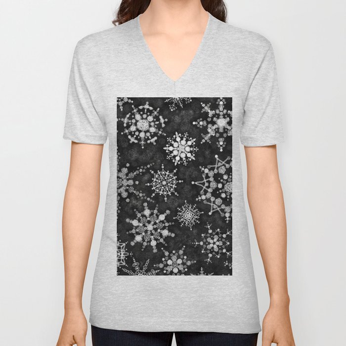 Gray Snowflakes V Neck T Shirt