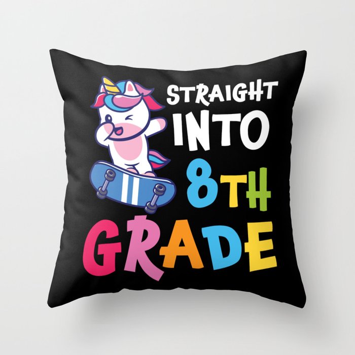 Straight Into 8th Grade Dabbing Unicorn Throw Pillow