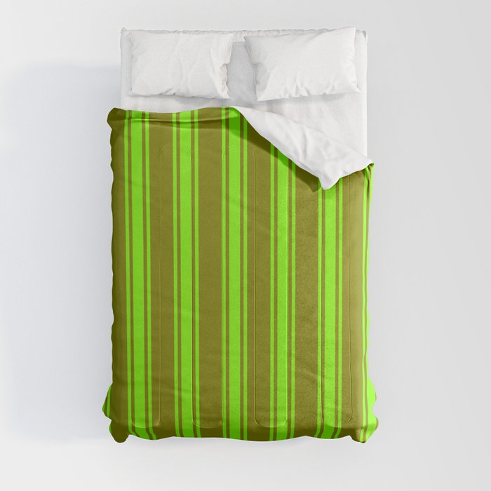 Green and Chartreuse Colored Striped/Lined Pattern Comforter