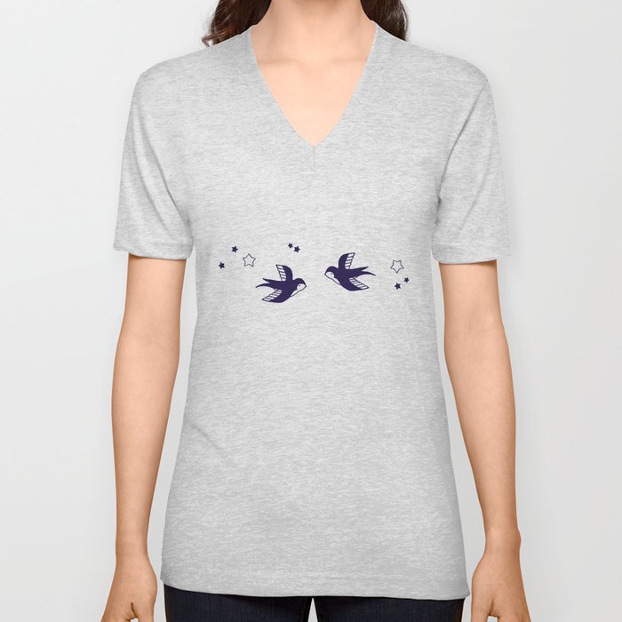 Bird and Stars  V Neck T Shirt
