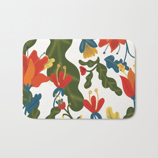 Tropical Flower Pattern Bath Mat