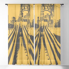 Pittsburgh City Skyline Bridge Pop Art Black Gold Print Sheer Curtain