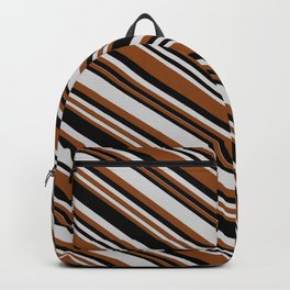 [ Thumbnail: Light Grey, Brown, and Black Colored Lines/Stripes Pattern Backpack ]