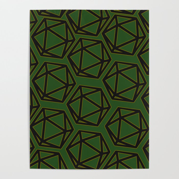 D20 Pattern - Green Gold Black Poster