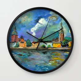 A Night of Color in Riga Wall Clock