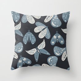 Moths in Blue Throw Pillow