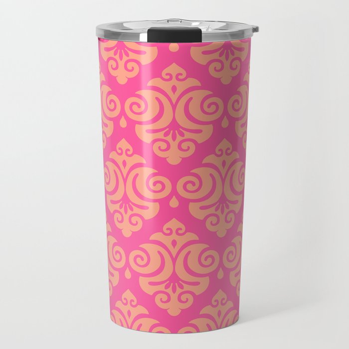 Victorian Modern Pattern in Pink and Orange Travel Mug