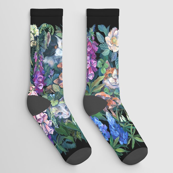 Cats Flower Garden Socks