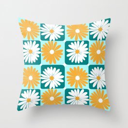 Teal and yellow daisies Throw Pillow