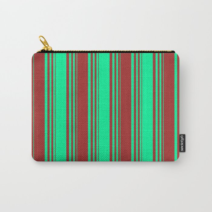 Green & Brown Colored Striped/Lined Pattern Carry-All Pouch