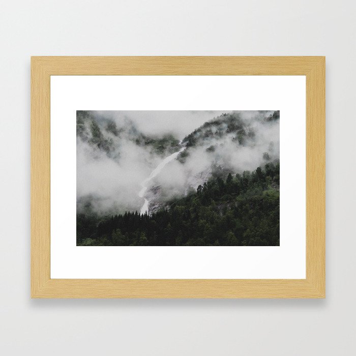 Foggy Falls on the Fjord Framed Art Print