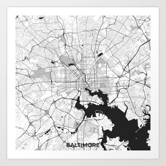 Baltimore Map Gray Art Print