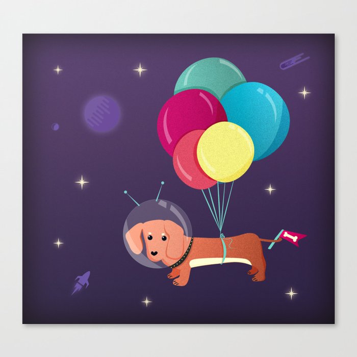Galaxy Dog with balloons Canvas Print