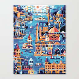 Istanbul Map Travel Poster Canvas Print