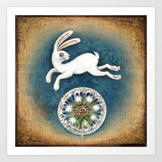 Rabbit with dandelion Art Print