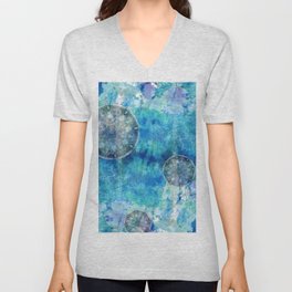 Crystal Vision - Blue And Gray Abstract Mandala Art V Neck T Shirt
