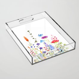colorful wild flowers watercolor painting Acrylic Tray