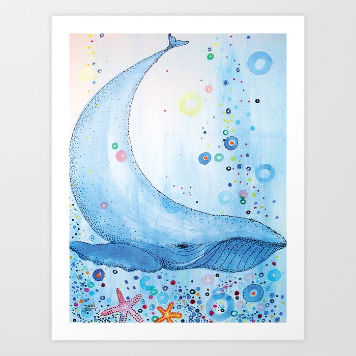 Big Happy Whale Ocean  Art Print