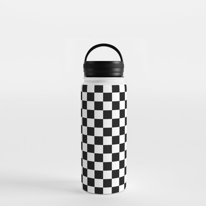 Race Flag Black and White Checkerboard Water Bottle