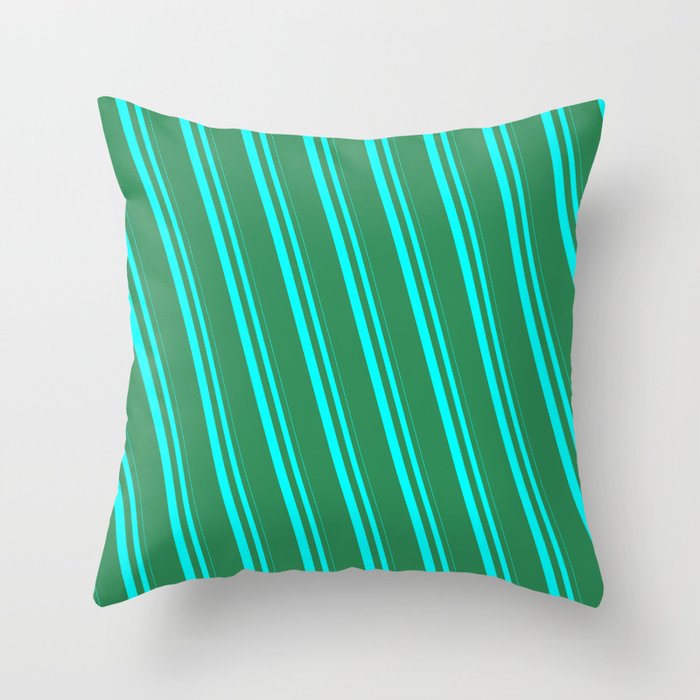 Aqua & Sea Green Colored Striped Pattern Throw Pillow
