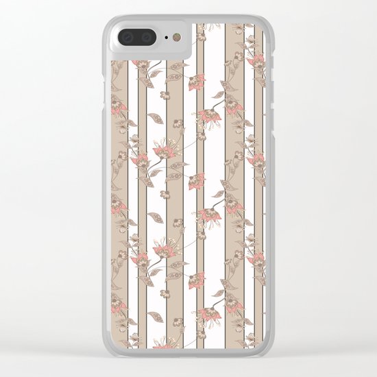 Retro . Floral pattern on a beige striped background . Clear iPhone Case