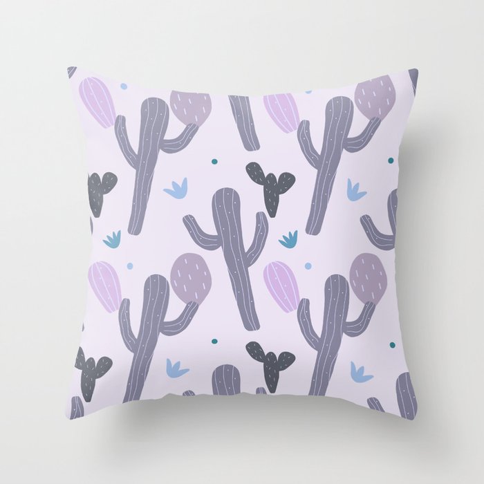 Boho Cactus Purple Throw Pillow