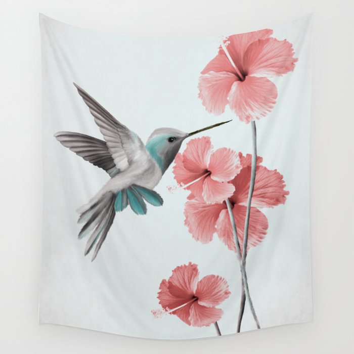 Hummingbird with Hibiscus Wall Tapestry