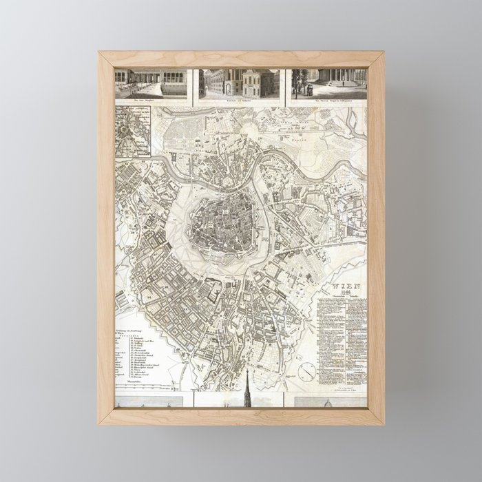 Plan of Vienna - 1844 Vintage pictorial map Framed Mini Art Print