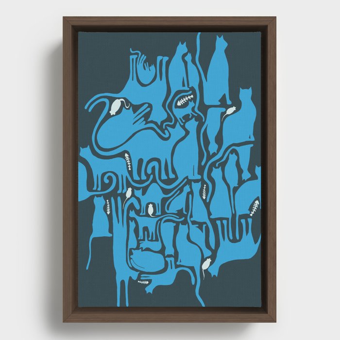 Blue Cats Framed Canvas