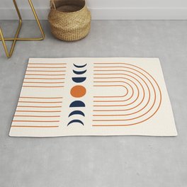 Geometric Lines and Shapes 1 in Navy Blue Orange (Rainbow and Moon Phases Abstract) Area & Throw Rug