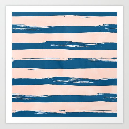 Trendy Stripes - Sweet Peach Coral on Saltwater Taffy Teal Art Print
