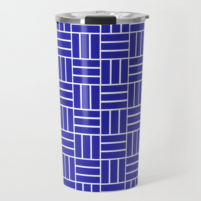 Basketweave (White & Navy Blue Pattern) Travel Mug