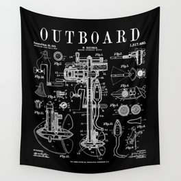 Fishing Boat Outboard Marine Motor Vintage Patent Print Wall Tapestry