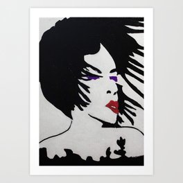 Glamour Vibe Red Lips and Purple Eyes Portrait Silhouette Art Print