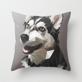 Low Poly Vector Head Siberian Husky  Throw Pillow